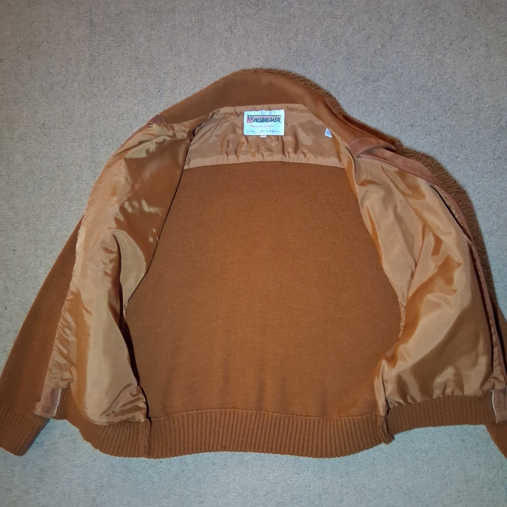 SOLD Vintage WINDBREAKER Suede Knit Bomber Jacket - 100% Cow Hide - Picture 6 of 15